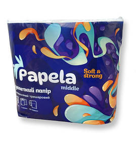 Туалетний папір Papela Middle 3-шар, 4 шт/уп., 16,8м/рулон, 150 відривів (4820270940037)