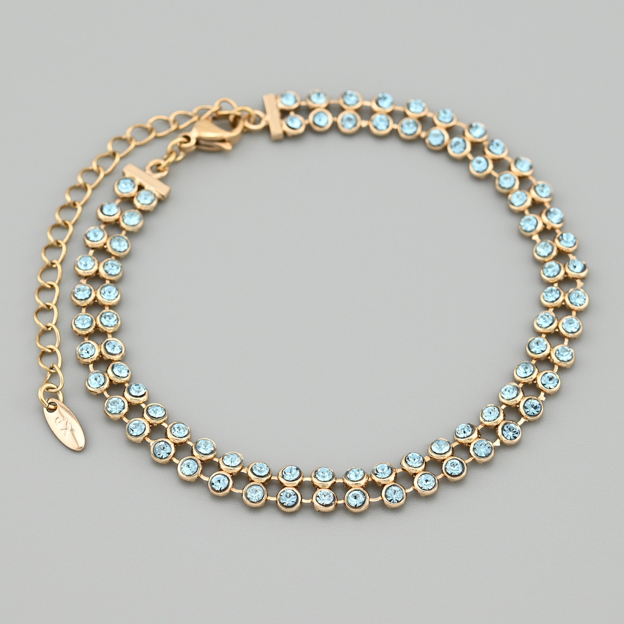 Браслет Ехо 49188 ширина 6 мм аквамаринові фіаніти позолота 18К довжина 18+6, фото 1