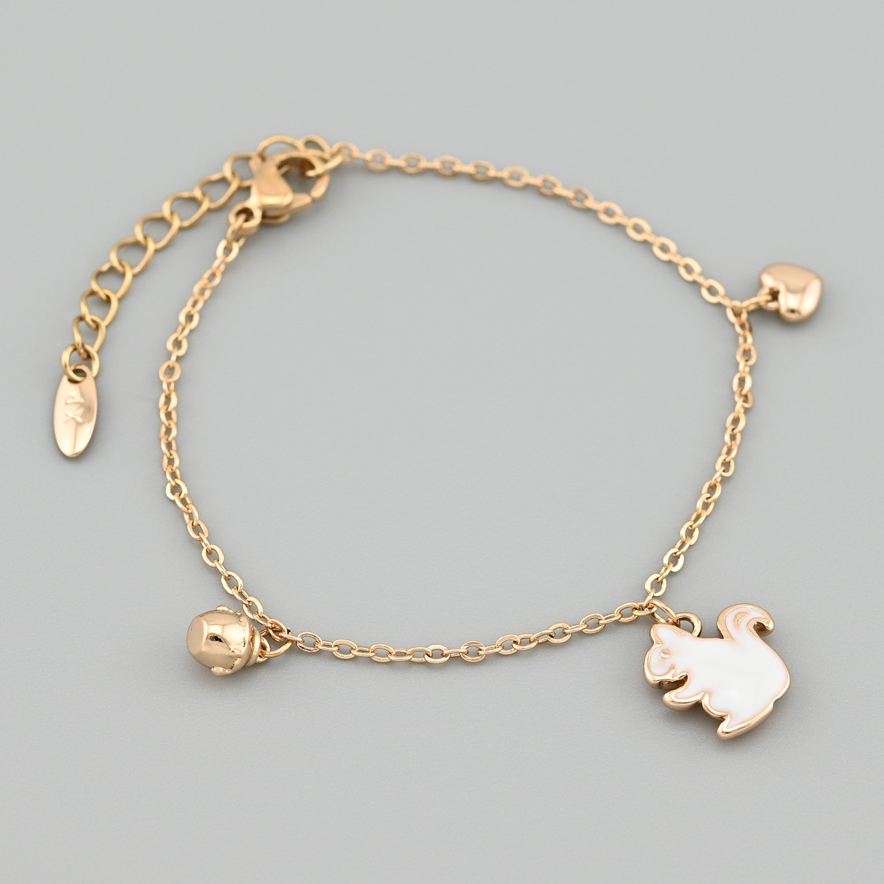 Браслет Белочка 50243 ширина 1.5 мм біла емаль позолота 18К довжина 14+3, фото 1