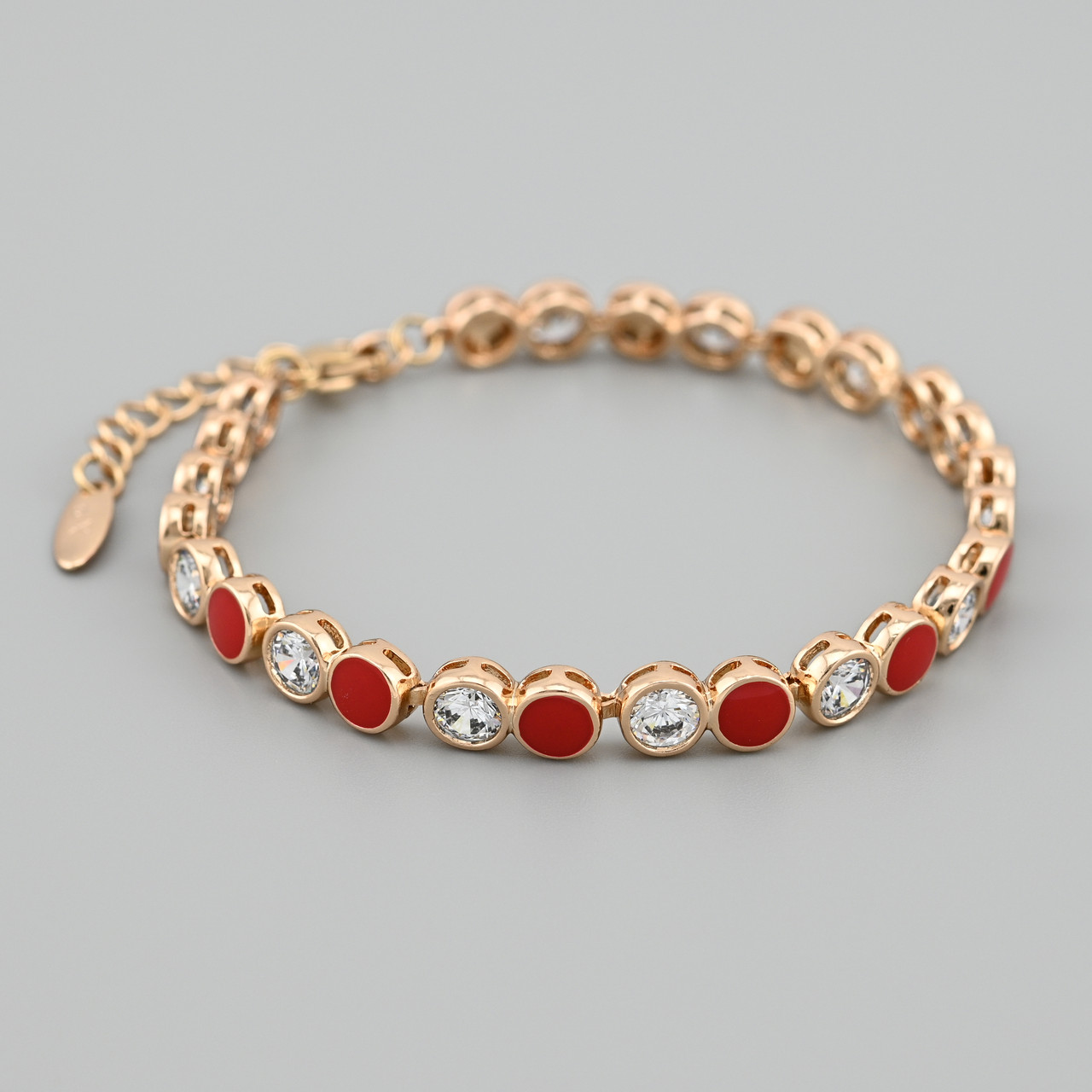 Браслет Монтана 49373 ширина 6 мм білі фіаніти червона емаль позолота 18К довжина 18+3, фото 1
