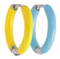 Сережки Xuping TTM Stainless Steel колір Родій колечка «Пофарбовані жовто-блакитною емаллю» ø 20мм, шир. 3мм