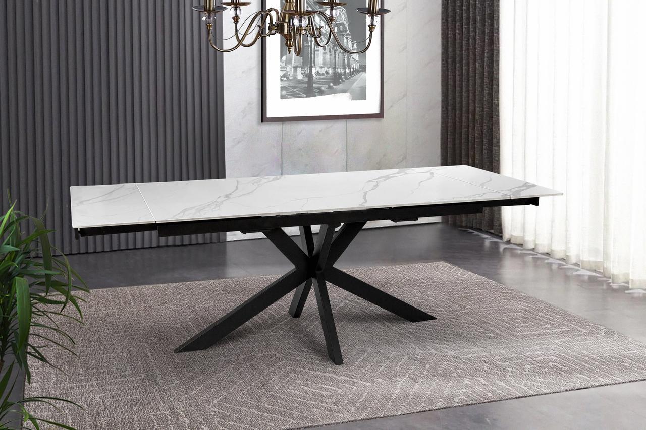 Стіл обідній Квант кераміка 160-220 см (чорний/білий мармур), фото 1