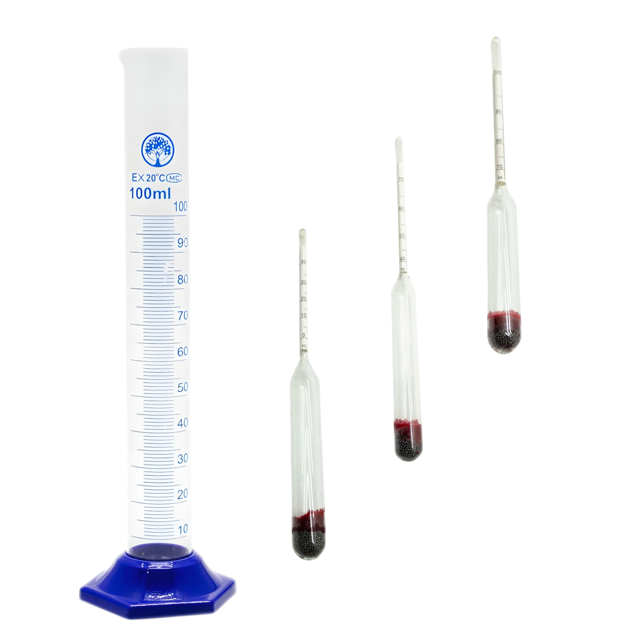 Набір ареометрів АСП-3 (0-40, 40-70, 70-100) та циліндр 100 мл., фото 1