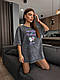 Базова літня трендова жіноча бавовняна графіт вільна подовжена футболка варенка оверсайз 42-48, фото 6