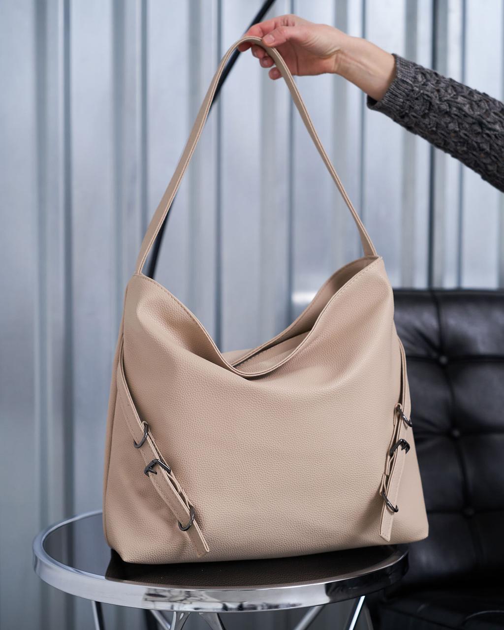 Жіноча сумка Welassie на блискавці з внутрішніми кишенями з екошкіри бежева "Роббі"