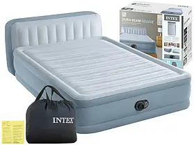 Надувне двоспальне ліжко Intex з електронасосом (203x152x46см, спинка 86см)