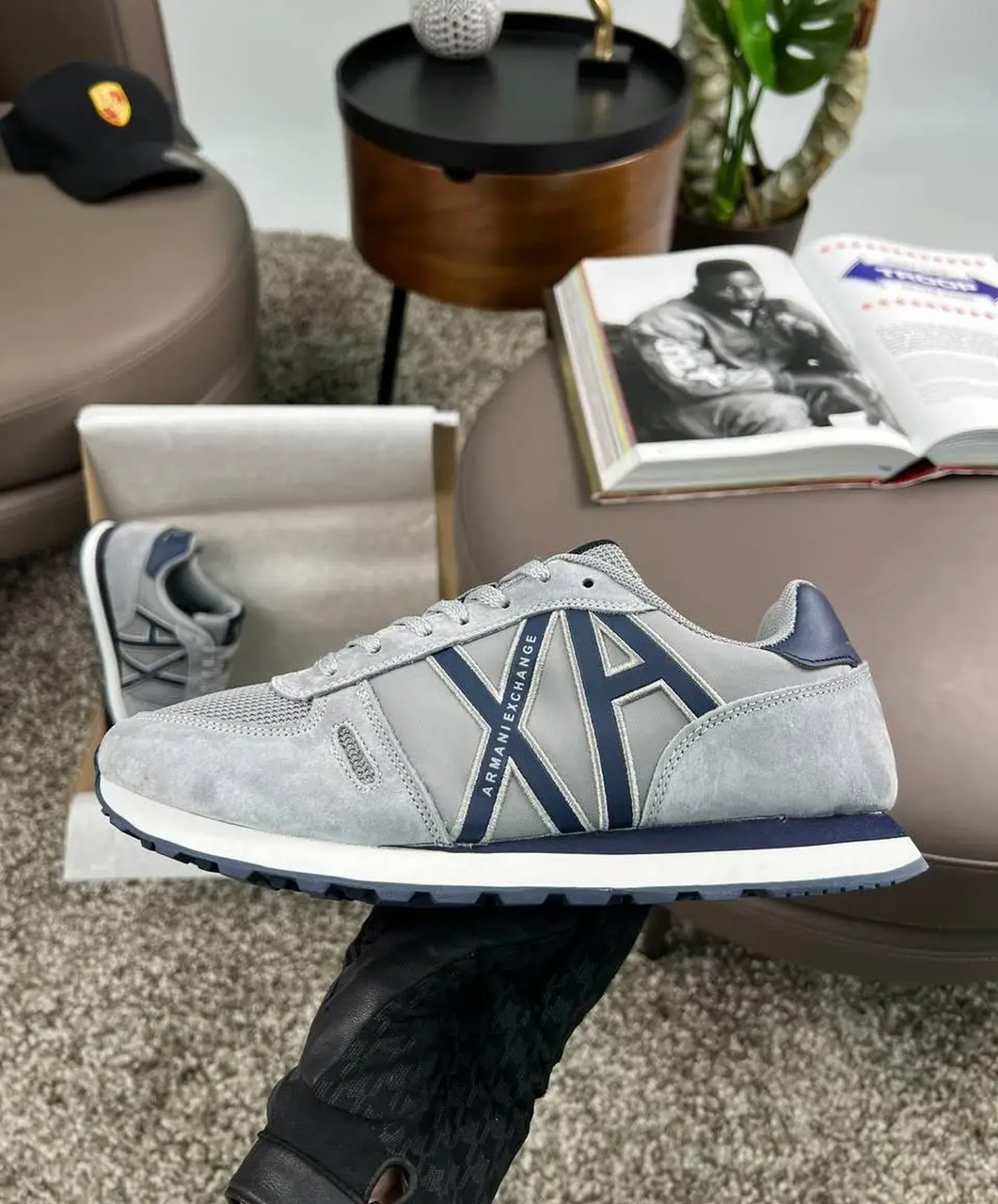 Чоловічі кросівки замша текстиль Armani Exchange AX Grey Black, кеди армані замшеві текстильні Чоловіче взуття, фото 1