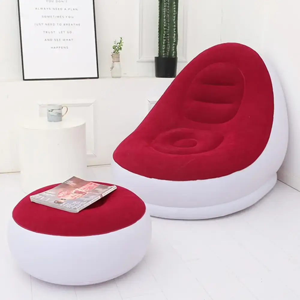 Надувний диван-крісло з пуфиком для ніг 116х98х83см Air Sofa, Червоний / Надувне велюрове крісло з пуфом