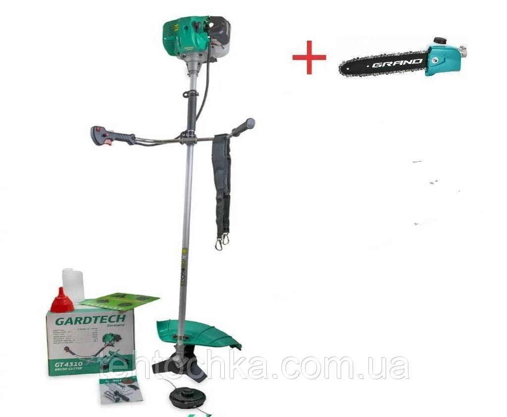 Бензокоса Gardtech GT 4310 ( шпуля з волосінню 3-пелюстковий косильний ніж)+Насадка-висоторіз (Довжина шини — 300 мм
