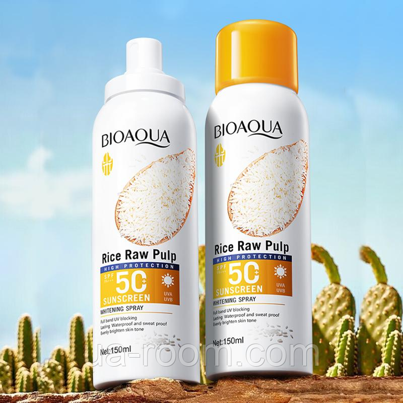 Солнцезащитный спрей с экстрактом риса BIOAQUA SPF 50+ RICE RAW PULP, 150 мл.