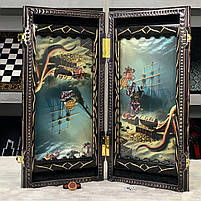 Нарди дерев'яні ручної роботи Кракен зі скляним ігровим полем 58×28×10см, фото 3