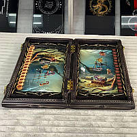 Нарди дерев'яні ручної роботи Кракен зі скляним ігровим полем 58×28×10см, фото 5