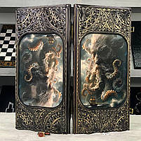 Нарди дерев'яні ручної роботи Кракен зі скляним ігровим полем 58×28×10см, фото 2