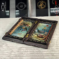 Нарди дерев'яні ручної роботи Кракен зі скляним ігровим полем 58×28×10см, фото 6