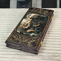 Нарди дерев'яні ручної роботи Кракен зі скляним ігровим полем 58×28×10см, фото 4