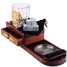 Подарунковий кришталевий келих для віскі від Cristalleria "Тризуб" з дерев'яною коробкою для сигар.