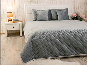 Стьобане велюрове покривало 220х240, сіре покривало євро розміру якісне стильне Сірий