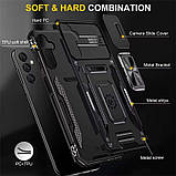 Протиударний чохол для Samsung Galaxy S23 FE з кільцем шторкою чорний, броньований чохол на самсунг із23 фе, фото 2