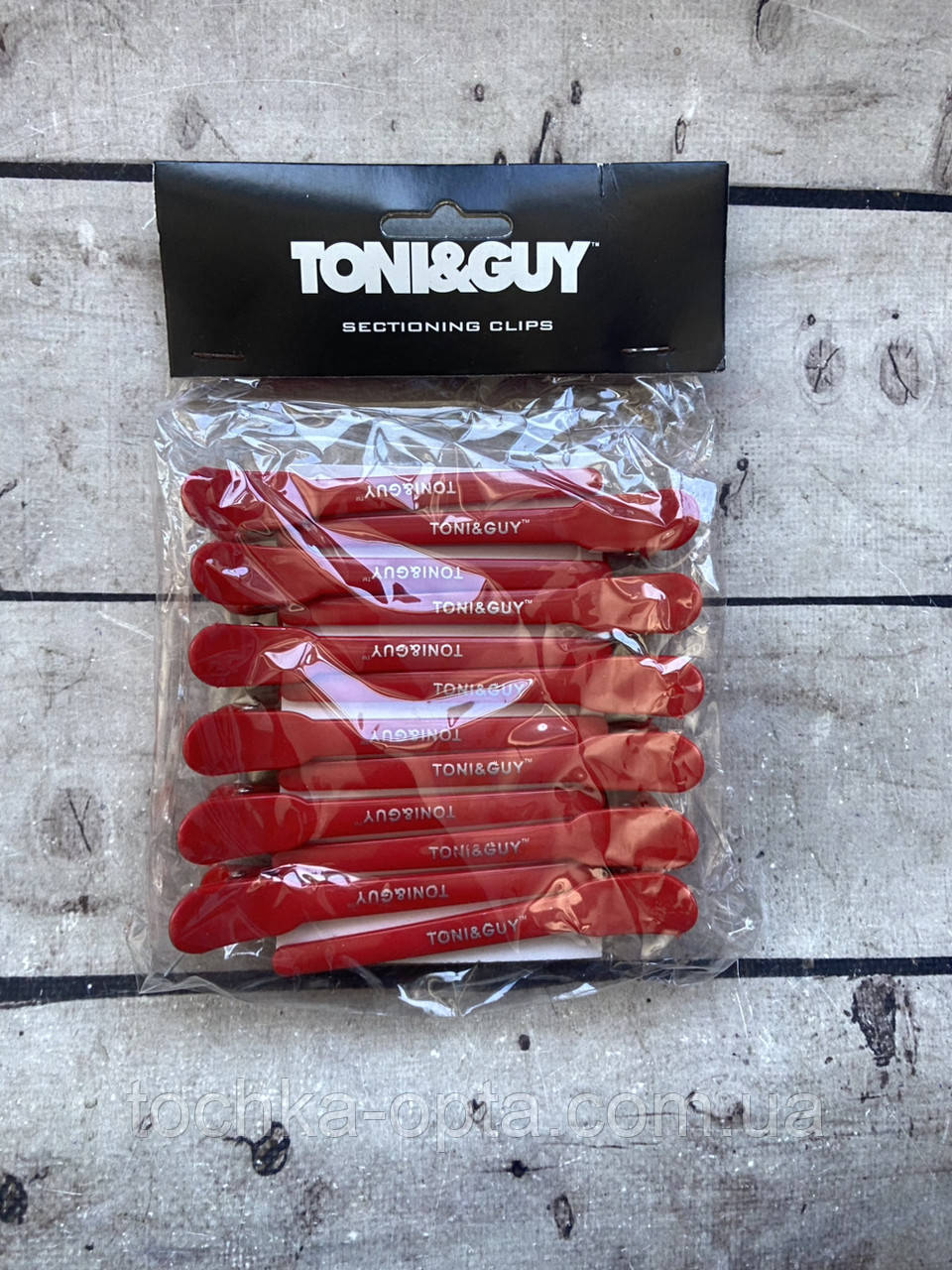 Затискачі для волосся перукарські Toni&Guy 12 штук червоні