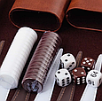 Нарди з ложементом для фішок дорожні у шкіряному футлярі ручна робота українських майстрів, фото 3
