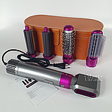 Стайлер для волосся з насадками 5в1, фен мультистайлер зі шкіряним кейсом у комплекті DC-51-Brown, фото 3