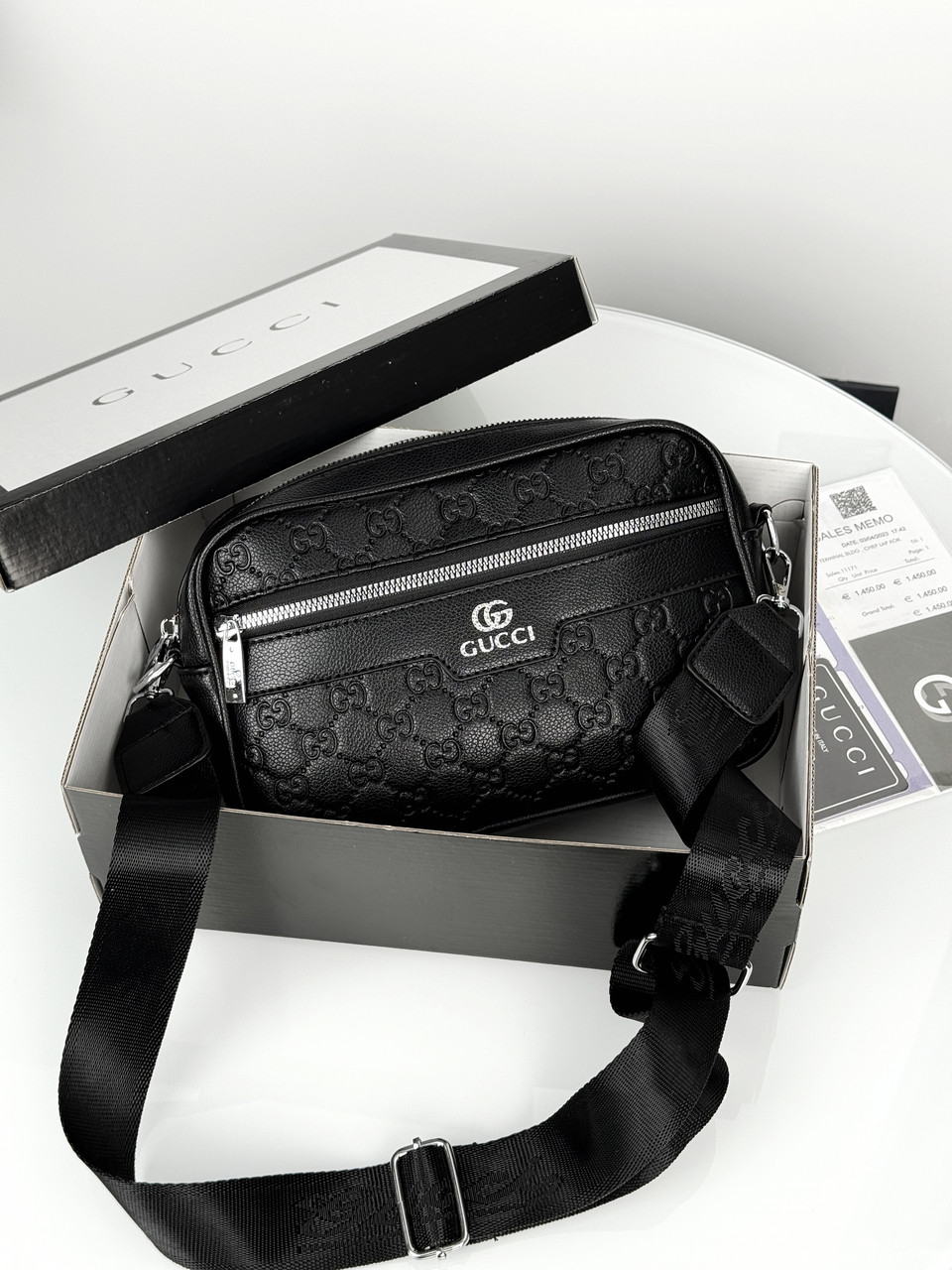 Чоловіча сумка месенджер Gucci крос боді через плече чорний Гуччі, фото 1