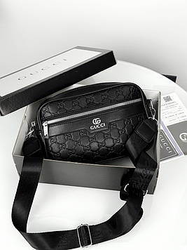 Чоловіча сумка месенджер Gucci крос боді через плече чорний Гуччі