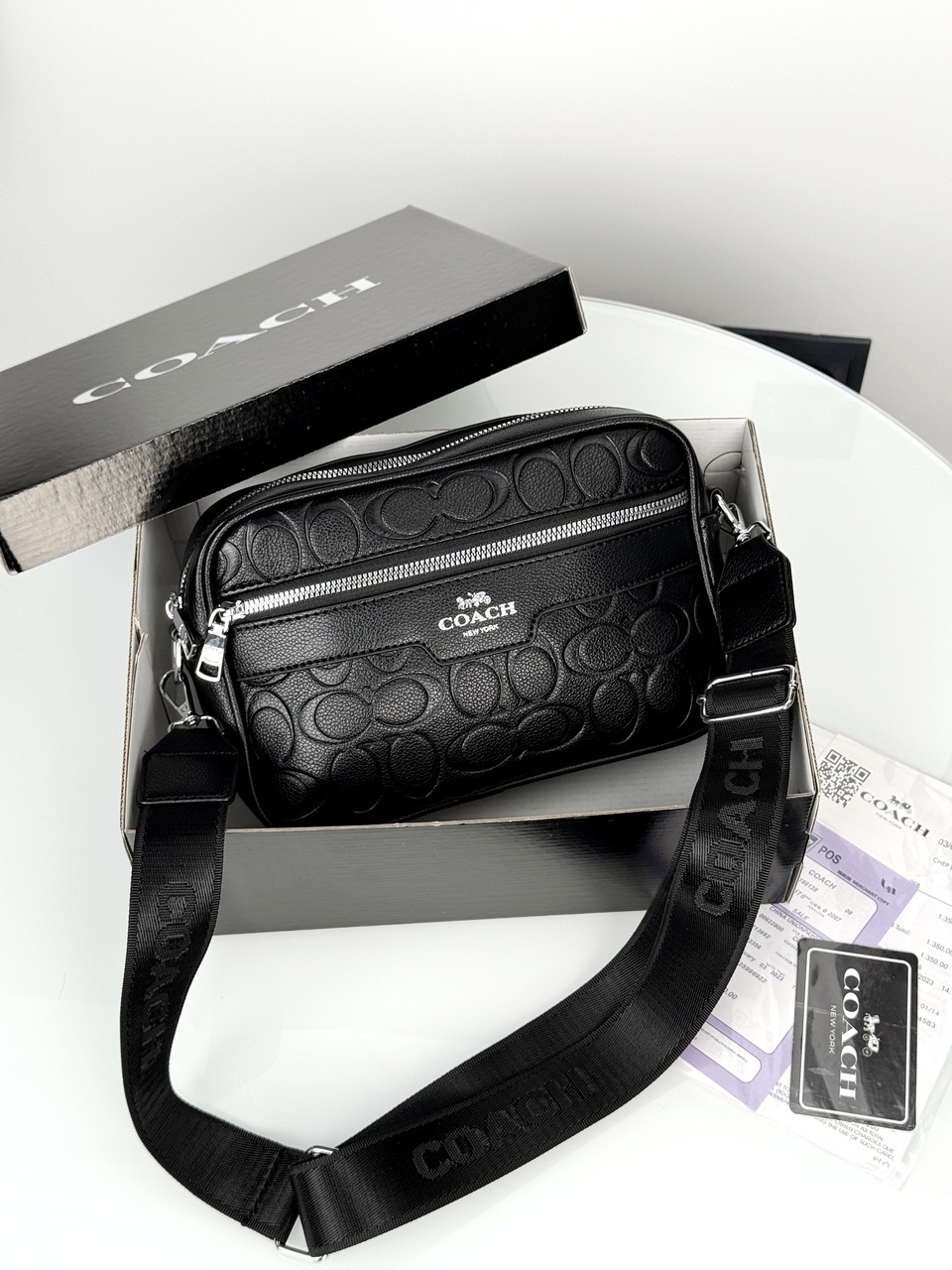 Чоловіча сумка месенджер Coach крос боді через плече чорний Коуч, фото 1