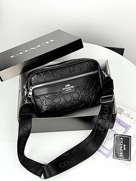 Чоловіча сумка месенджер Coach крос боді через плече чорний Коуч