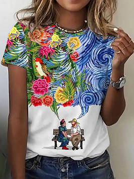 Футболка жіноча з яскравим малюнком "Фрида з Ван Гогом"