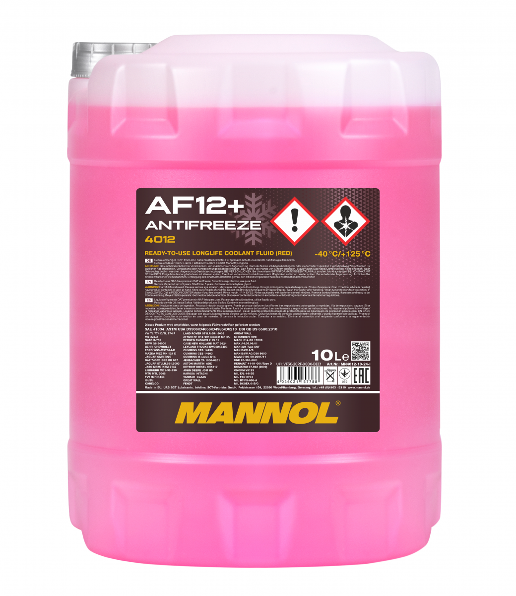 Антифриз Mannol Antifreeze AF12+ -40  C червоний 10 л  4012, фото 1