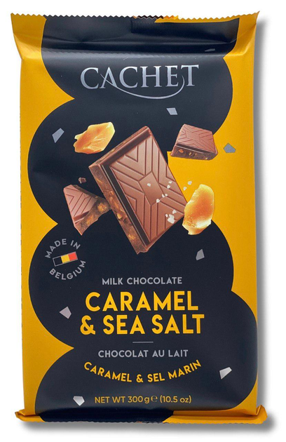 Шоколад плитковий - Cachet - Молочний з карамеллю та сіллю - 300 г, фото 1