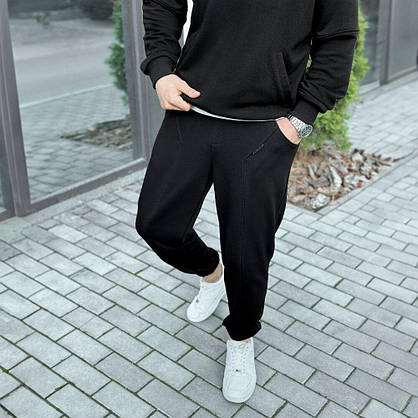 Костюм чоловічий чорний вільного крою з тринитки для повсякденного використання спортивний стиль, фото 3