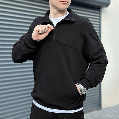 Костюм чоловічий чорний вільного крою з тринитки для повсякденного використання спортивний стиль, фото 4