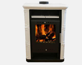 Кахельна опалювальна піч камінофен на дровах для приватного будинку, дачі Nordflam Arta White