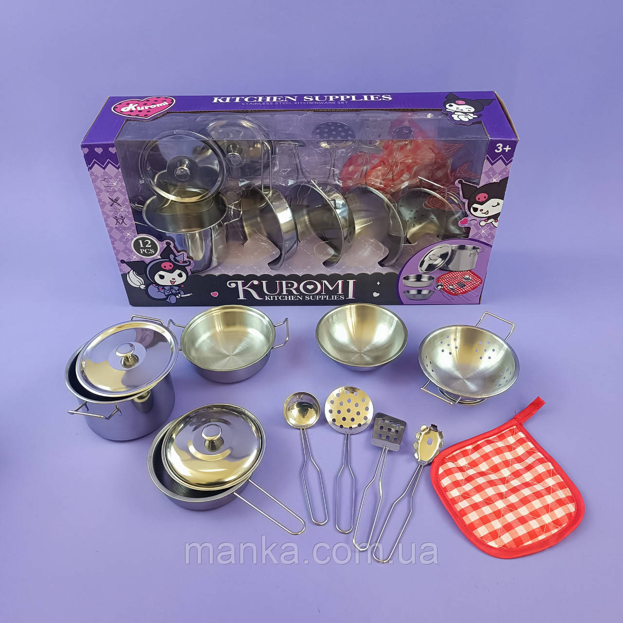 Набір іграшкового посуду металевий 988 C 48 12 елементів, металевий, в коробці, фото 1
