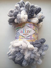 Пряжа Пуффи Колор Alize, колір 5925 для в'язання без спиць руками з петельками 1 моток 100г