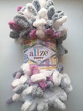 Пряжа Пуффи Колор Alize, колір 6070 для в'язання без спиць руками з петельками 1 моток 100г