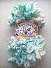 Пряжа Пуффи Колор Alize, колір 5891 для в'язання без спиць руками з петельками 1 моток 100г