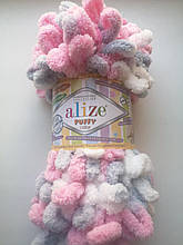 Пряжа Пуффи Колор Alize, колір 6370 для в'язання без спиць руками з петельками 1 моток 100г