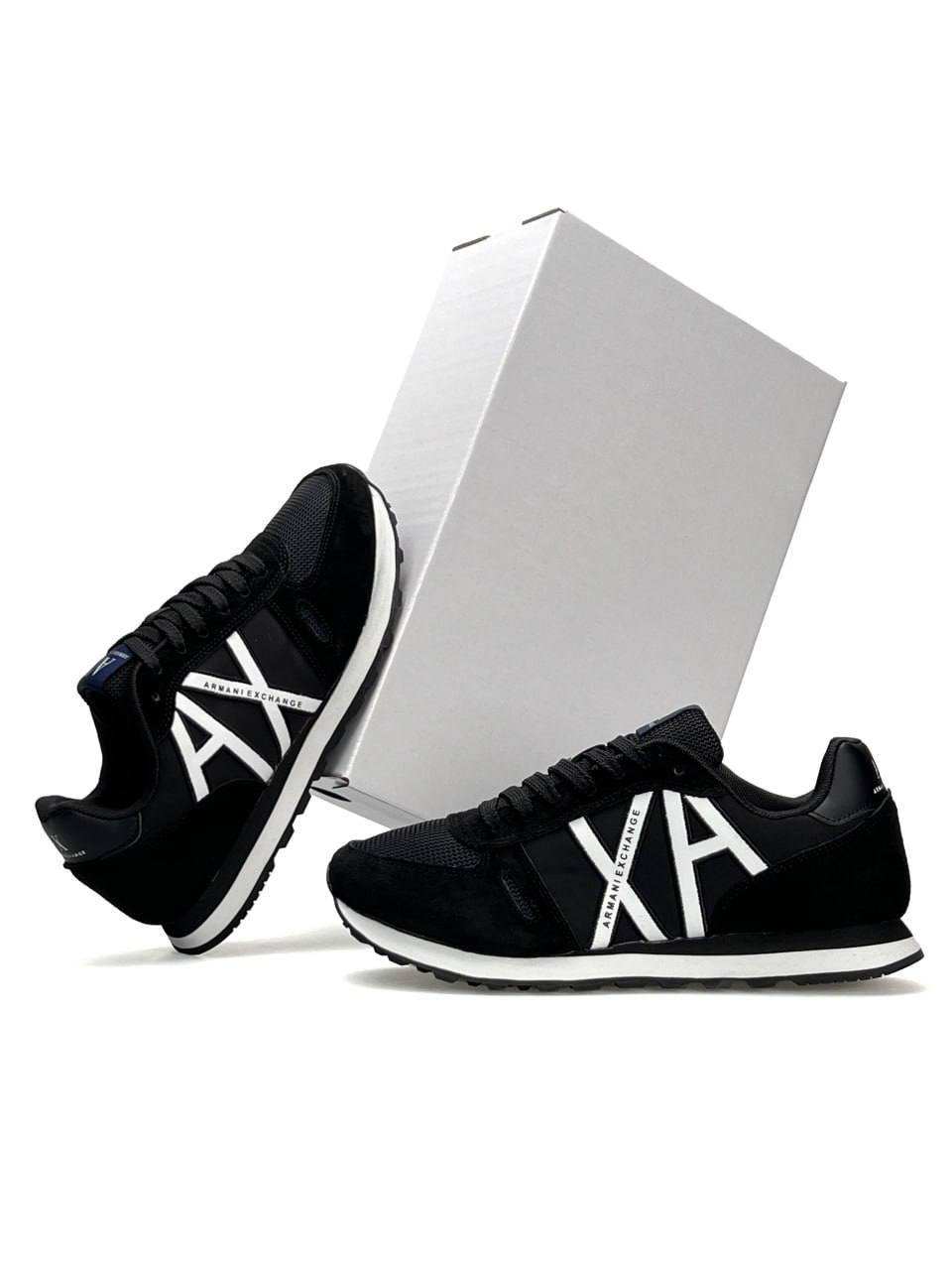 Чоловічі кросівки замша текстиль Armani Exchange AX Black White, кеди замшеві чорні. Чоловіче взуття