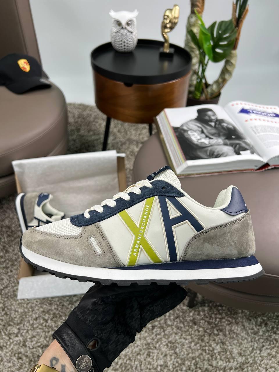 Чоловічі кросівки замша текстиль Armani Exchange AX Grey White, кеди армані замшеві текстильні Чоловіче взуття
