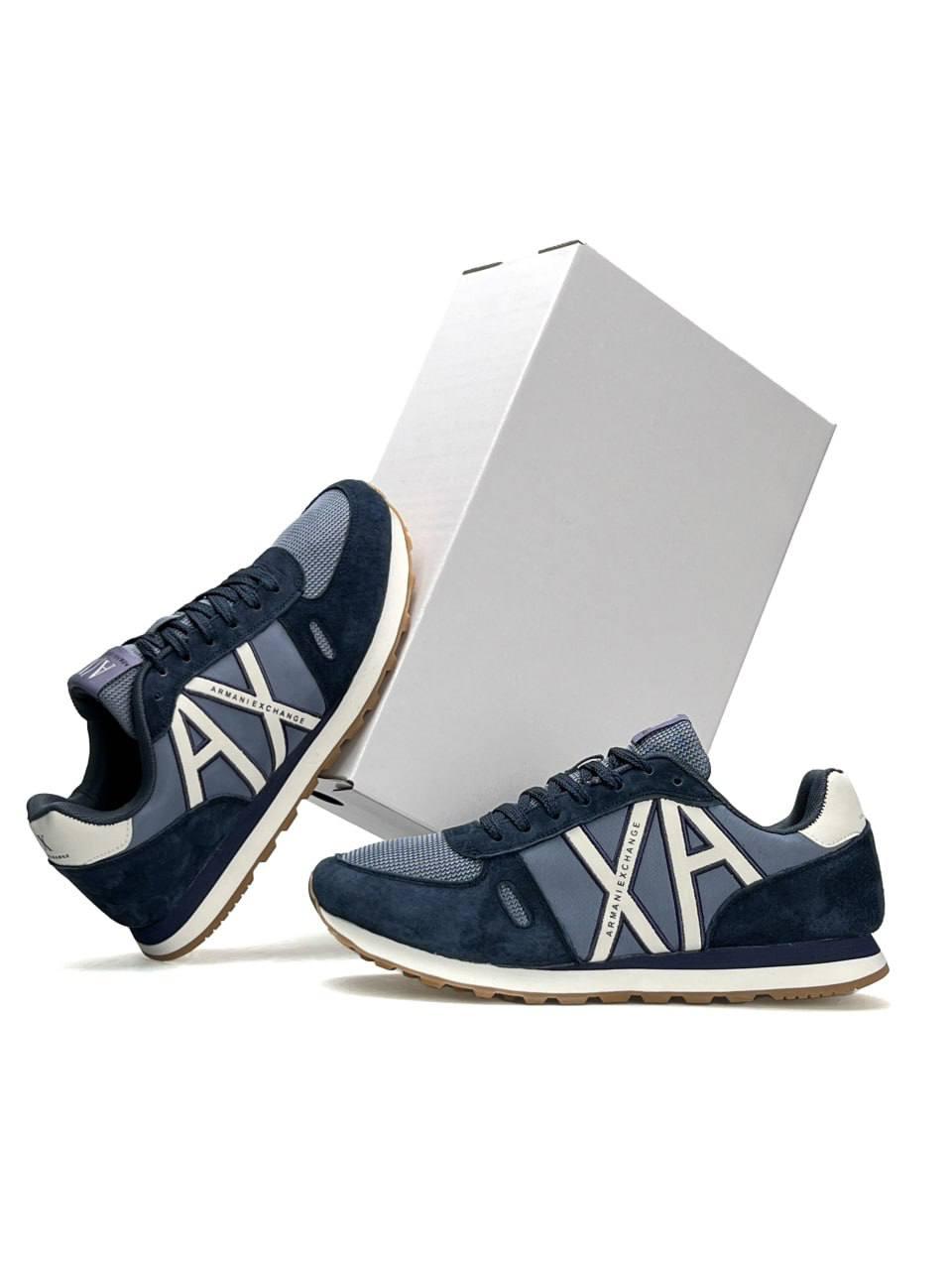 Чоловічі кросівки замша текстиль Armani Exchange AX Navy White, кеди армані замшеві сині. Чоловіче взуття