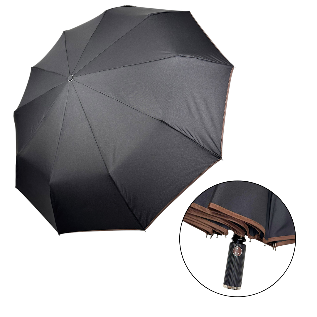 Класична складна парасоля автомат на 10 подвійних спиць від Bellissimo, антивітер, з коричневою смужкою, М 0633-1