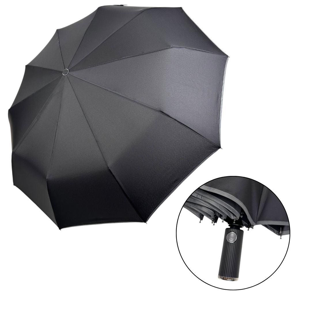 Класична складна парасоля автомат на 10 подвійних спиць від Bellissimo, антивітер, з сірою смужкою, М 0633-5, фото 1