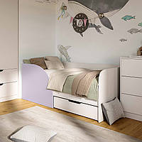 Біле дитяче ліжко Токіо 170х80 см із захисним бортиком кольору лаванда і висувною шухлядою ТМ Viorina-Deko