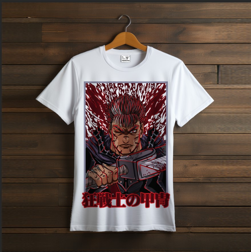 Футболка унісекс з принтом "Білого кольору, Guts, Berserk, манга, аніме, персонаж, Берсерк, Гатс"
