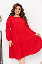 Жіноча вельветова червона ярусна сукня вільного крою батал, фото 2