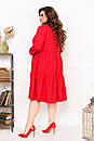 Жіноча вельветова червона ярусна сукня вільного крою батал, фото 3