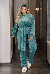 Комплект домашній ВЕЛЮР 4-ка розмір від 40 до 62 ШТАНЦІ+ФУТБОЛКА+ХАЛАТ+ПОВ'ЯЗКА ФІСТАШКА 5283